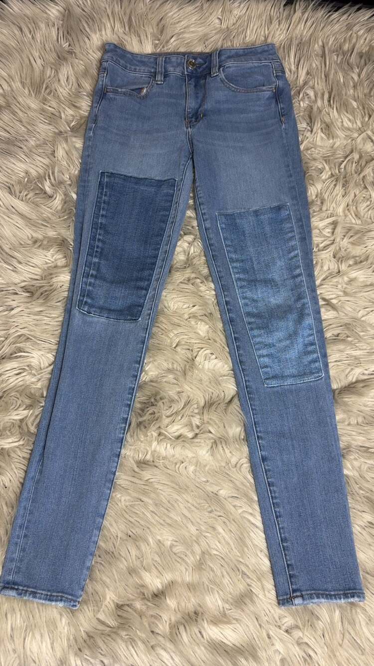 American Eagle 360 Super Stretch Skinny Patchwork Jeans Size 2 Regular